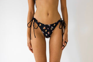 Black Floral Full coverage bottoms with ties, toronto swimwear, full coverage bottoms, cute swimwear