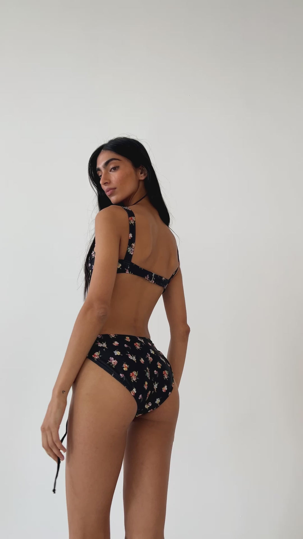 Black Floral Full coverage bottoms with ties, toronto swimwear, full coverage bottoms, cute swimwear